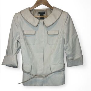 Josephine Khaki White Belted Pinstripe Blazer Peter Pan Collar Career Women 10